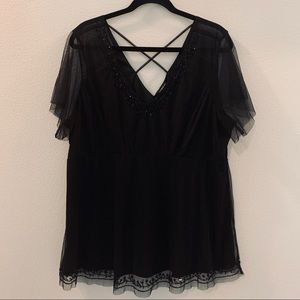 Torrid Plus Size Mesh Overlay Sequin Babydoll Top